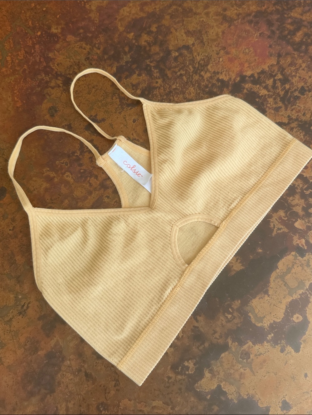 Colsie Orange Ginger Peach 🍑 Ribbed Tank Keyhole Bralette-Medium